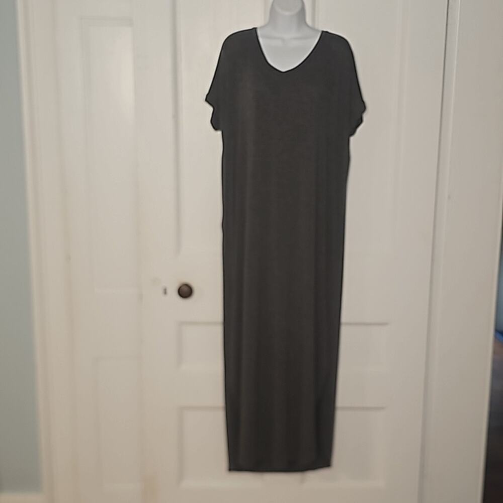 Jersey Knit, long, V-neck dress with Pockets, Side Slits and cap Sleeves